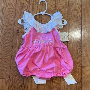 Busy Bee Pink Baby Romper with Ruffle “Big Sis”